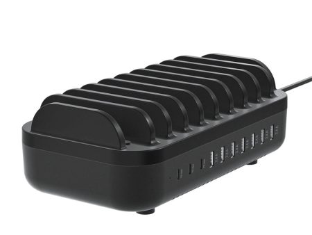 Deltaco Charging Station 10 Port 120W m. 7 x USB-A & 3 x USB-C - Sort For Sale