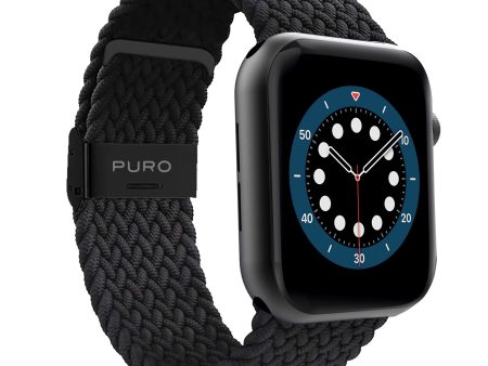 Apple Watch (42 44 SE 45 46 49mm) Puro Loop Flettet Stof Rem - Sort Cheap