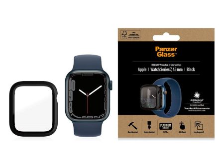 PanzerGlass Apple Watch 9 8 7 (45mm) Full Body Protection Cover + Indbygget Skærmbeskyttelse m. Anti-Bacterial - Sort For Sale