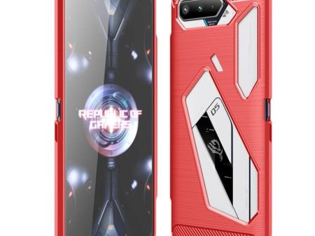 Asus ROG Phone 5 Brushed Carbon Fiber TPU Plast Cover - Rød Online Sale