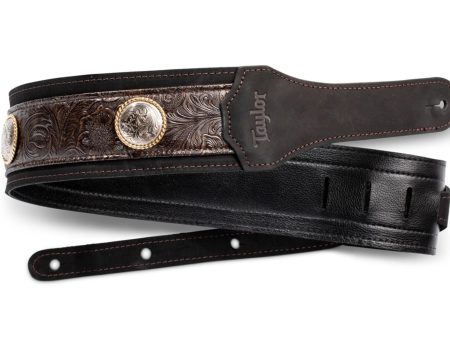 Taylor 412230 3  Grand Pacific Leather Guitar Strap, Black Nickel Conchos For Sale