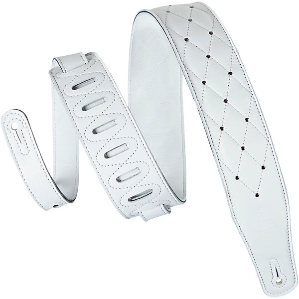 LEVYS MG26DSWHTABK 2.5  Garment Leather Guitar Strap w  Foam Padding, White Color w  Antique Black Rivets Online Hot Sale