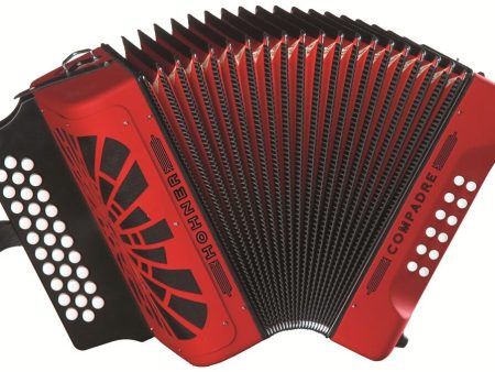 HOHNER COGRN Compadre Diatonic Button Key Accordion, GCF Red w  Gig Bag & Straps For Discount