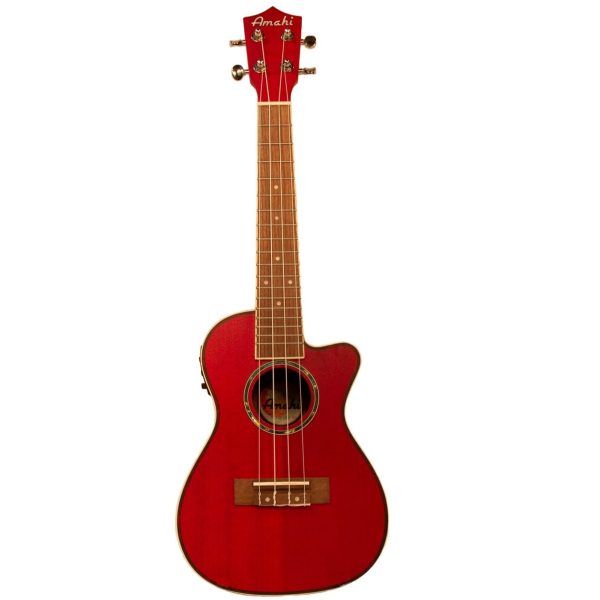 Amahi UK205EQRD Classic Series Acoustic Electric Ukulele (Red) Fashion