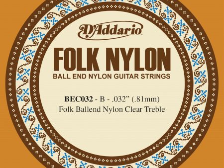 D ADDARIO BEC032 Classical Guitar Single String, Clear Nylon, Ball End, .032 For Sale